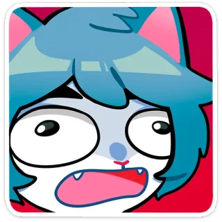 😨 kot, kreskówka, zwierzę, naklejka, niebieskie włosy, zszokowany, zaskoczony telegram sticker