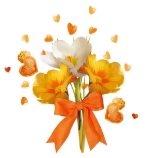 🏵 ดอกไม้, ช่อดอกไม้, ลายดอกไม้, สีส้ม, ฤดูใบไม้ผลิ, หัวใจ, ของขวัญ telegram sticker