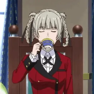 🍬 Mary Saotome Kakegurui anime, girl, tea, kakegurui, mary saotome, cute, school uniform whatsapp sticker