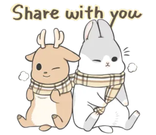 👯 Share with you animaux, dessin animé, mignon, amitié, cerf, lapin, écharpe telegram sticker