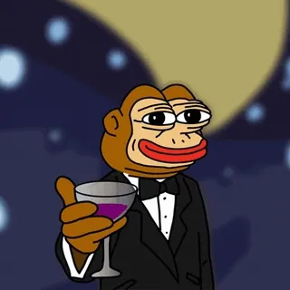 🍸 обезьяна, мем, костюм, бокал вина, мультфильм telegram sticker