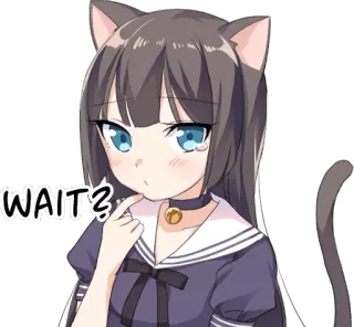 🤔 WAIT? Catgirl, Anime, fragend, warte, überrascht telegram sticker