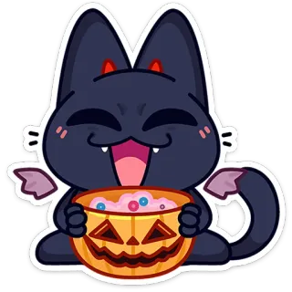 🎃 gatto, halloween, zucca, dolcetto o scherzetto, carino, cartone animato telegram sticker