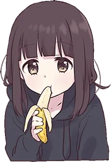 🍌 Anime, Garota, Comendo, Banana, Fofo, Desenho animado, Kawaii telegram sticker