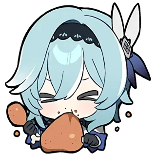 🍖 Eula Genshin Impact anime, video game, eating, cute, food, chicken whatsapp sticker