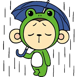 🐸 frog, umbrella, sad, monkey, rain telegram sticker