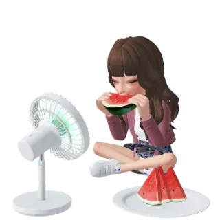 💁‍♀ menina, melancia, verão, ventilador, comendo, desenho animado whatsapp sticker