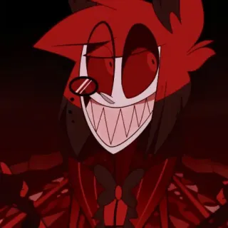 🧨 Alastor Hazbin Hotel demone, radio, rosso, sorridente, cartone animato telegram sticker