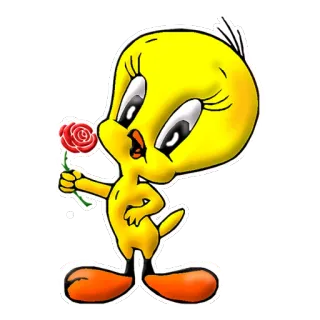 🌷 Tweety Bird 트위티, 만화, 워너 브라더스, 꽃, 장미, 노란 새 telegram sticker