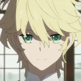 🥡 Klaxosaur Prince Darling in the Franxx anime, Klaxosaur Prince, Darling in the Franxx, blonde, green eyes, character telegram sticker