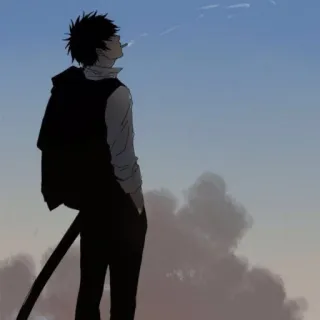 🚬 Anime, Fumar, Cigarrillo, Hombre, Cielo, Nube telegram sticker