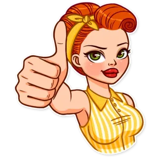 👍 mujer, dibujos animados, chica, pulgar arriba, pin-up, retro telegram sticker