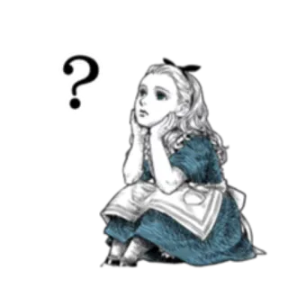 ❓ Alice Alice in Wonderland アリス, 不思議の国, 質問, 女の子, 好奇心, ヴィンテージ telegram sticker