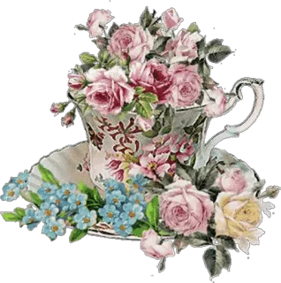 🌹 flowers, roses, teacup, floral, vintage, teatime whatsapp sticker