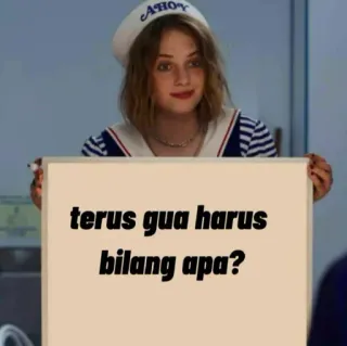 🔭 Robin Buckley Stranger Things terus gua harus bilang apa? robin buckley, stranger things, whiteboard, text, sailor, indonesian, meme telegram sticker