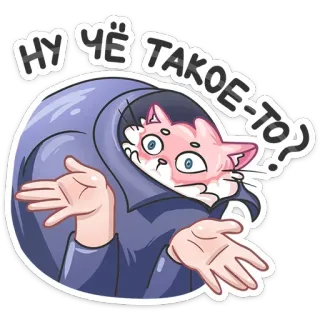🤔 НУ ЧЁ ТАКОЕ-ТО? 猫, 俄语, 问题, 耸肩, 困惑, 卡通 telegram sticker