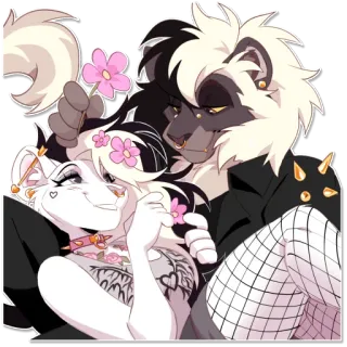 🌸 furry, anthropomorphic, love, flowers, couple, punk style, romantic, animal whatsapp sticker
