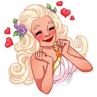😊 cartone animato, donna, amore, cuori, bionda, abito whatsapp sticker