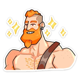 😊 Mann, muskulös, Cartoon, rothaarig, Bart, Brust, Glitzer telegram sticker