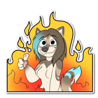 🔥 Furry, Antropomórfico, Lobo, Desenho animado, Fogo, Joinha telegram sticker