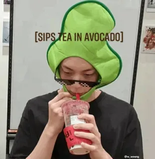 🌸 [SIPS TEA IN AVOCADO] 아보카도, 차, 밈, 웃긴, 모자, 홀짝 telegram sticker