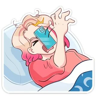 😬 mengantuk, telepon, tempat tidur, kartun, ilustrasi telegram sticker