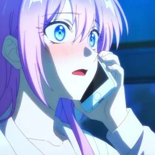 🙂 Anime, Manga, Fille, Cheveux roses, Téléphone portable, Inquiète, Préoccupée, Fille anime telegram sticker