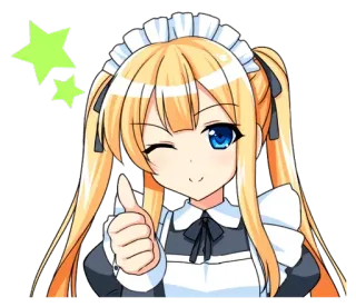 👍 Ragazza anime, Maid, Pollice in su, Occhiolino, Stelle, Carino, Manga, Kawaii, Bionda, Allegra telegram sticker