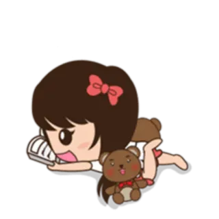 📖 การ์ตูน, ผู้หญิง, ตุ๊กตาหมี, นอน, น่ารัก telegram sticker