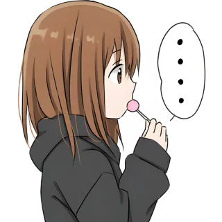 🍭 Anime, Menina, Chupa-chupa, Pensativa, Moletom com capuz, Fofa, Desenho animado telegram sticker