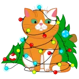 🎄 kucing, natal, pohon, lampu natal, liburan telegram sticker