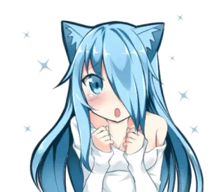 😱 ragazza anime, orecchie da gatto, kawaii, carino, scintillio, capelli blu, chibi telegram sticker