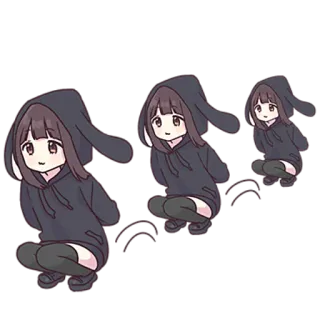 🐰 Anime Mädchen, niedlich, Kapuzenpulli, Hasenohren, Hockend, Animation whatsapp sticker