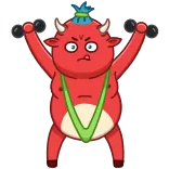 💪 toro, monstruo, dibujos animados, halterofilia, ejercicio, gracioso, humor, rojo telegram sticker