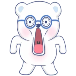 🐻 beruang, kartun, kacamata, terkejut, kaget, mulut terbuka, putih, binatang telegram sticker