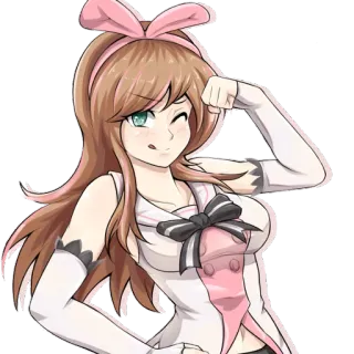 😉 ragazza anime, cartone animato, rosa, fiocco, occhiolino, kawaii, manga telegram sticker