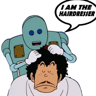 ✂ I AM THE HAIRDRESSER robô, cabeleireiro, toilete, corte de cabelo, humor, desenho animado telegram sticker