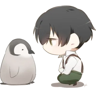 🐧 pinguim, menino, chibi, estilo anime, animal, amizade, fofo, desenho animado telegram sticker
