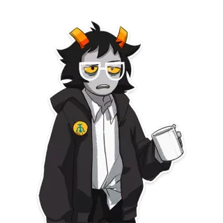 😯 персонаж, тролль, рога, очки, чашка telegram sticker