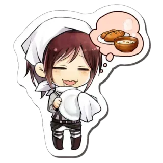 🤤 Sasha Braus Attack on Titan Anime, Desenho animado, Comida, Pão, Sopa, Chibi, Cozinheiro telegram sticker