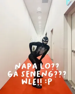 🙂 NAPA LO??
GA SENENG??
WLE!! :P Spiderman, Cosplay, Drôle, Indonésien, Langue, Taquin telegram sticker