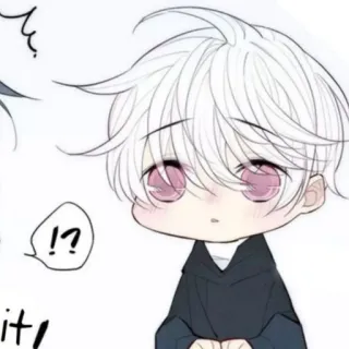 🥞 anime, chibi, cute, character, white hair, pink eyes telegram sticker