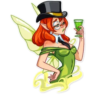 🎩 fata, assenzio, verde, bevanda, cartone animato whatsapp sticker