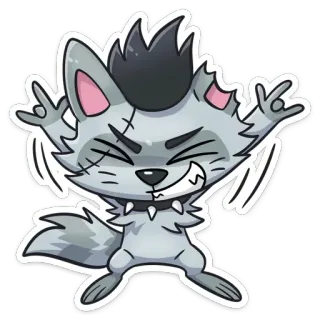 🤟 Wolf, Cartoon, Rock'n'Roll, Tier, Sticker, Geste, Punk telegram sticker