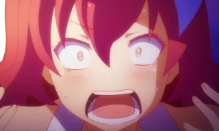 😱 anime, asustado, impactado, sorprendido, preocupado, llorando, dibujos animados, pelo rojo whatsapp sticker