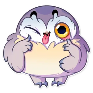 😜 猫头鹰, 卡通, 贴纸, 眨眼, 吐舌头, 搞笑, 可爱 telegram sticker