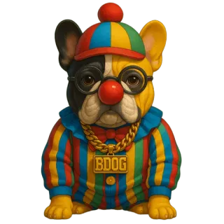🤡 BDOG Hund, Clown, bunt, Bulldogge, Brille, Haustier, Hut telegram sticker