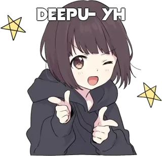 🤔 DEEPU- YH Anime, Meisje, Knipogen, Schattig, Sterren telegram sticker