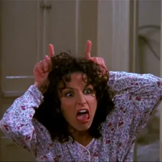 😈 Elaine Benes Seinfeld Elaine Benes, Seinfeld, Julia Louis-Dreyfus, cara graciosa, cuernos telegram sticker