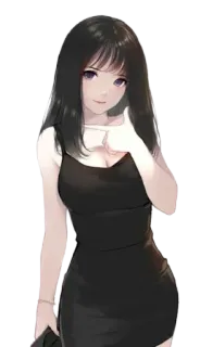 😋 Ragazza anime, Vestito nero, Cartone animato, Donna, Pollice in su, Arte digitale telegram sticker